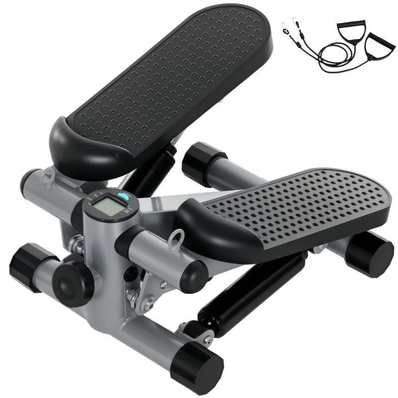 Mini-stegmaskin med motståndsband för helkroppsträning och LCD-konditionsmätning – 2-i-1-design, justerbar intensitet, säker upp till 100 kg, ingen montering krävs
