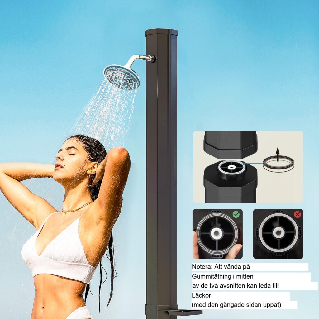 Solar Shower 35L - Uppvärmd upp till 55°C, 360-graders roterande duschhuvud med praktisk sidobricka för trädgård eller poolområde