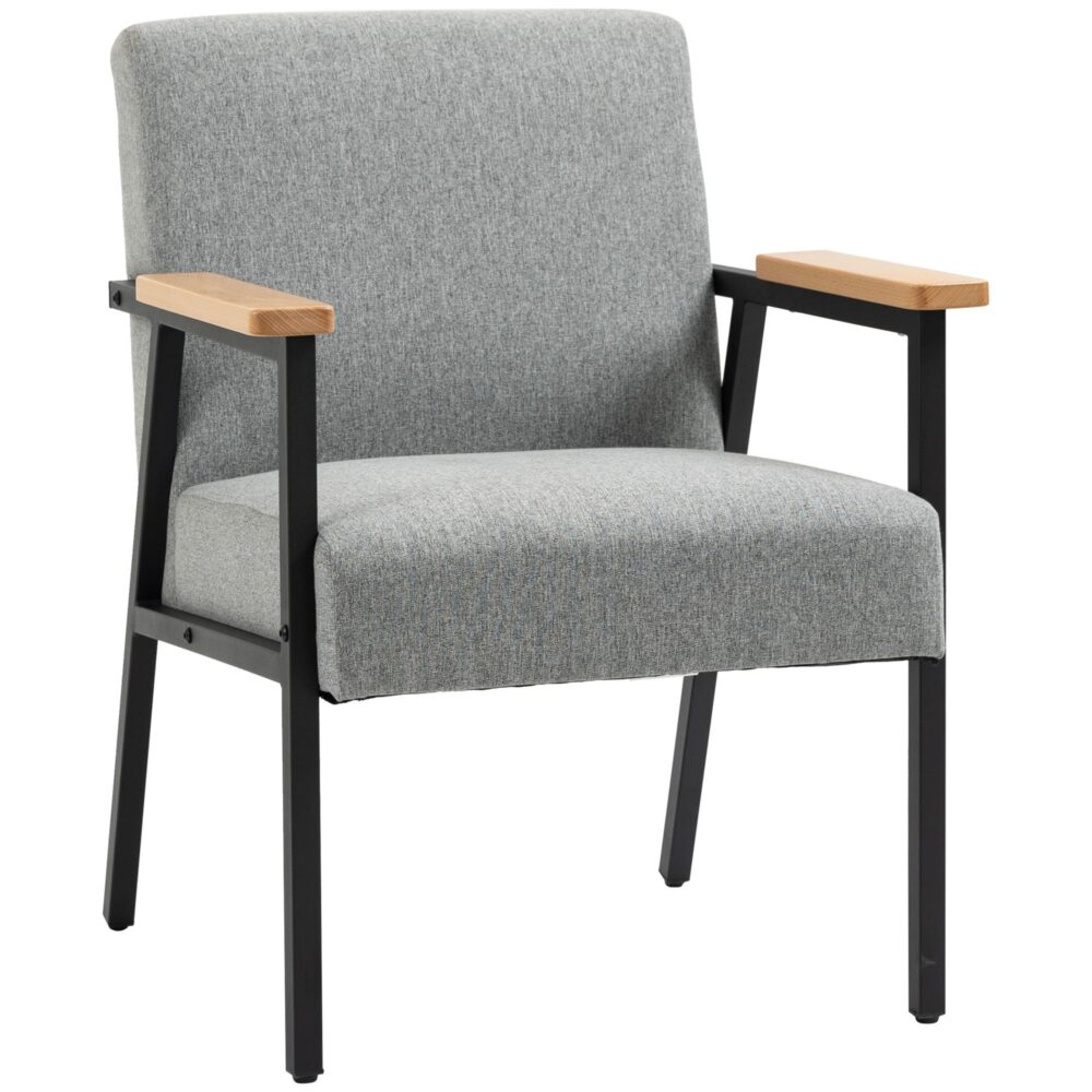 Elegant modern vilstol i grått med mjukt linnetyg och justerbara fötter