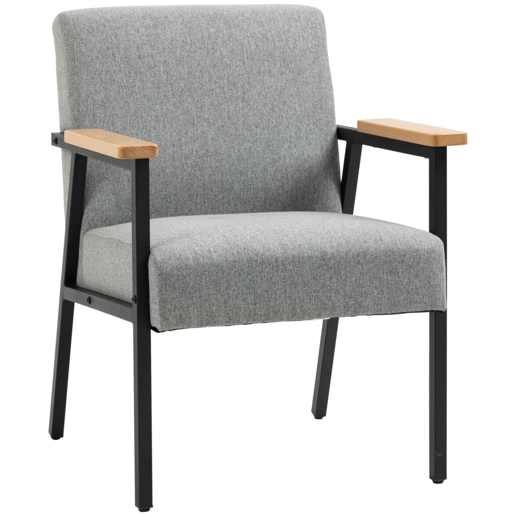 Elegant modern vilstol i grått med mjukt linnetyg och justerbara fötter