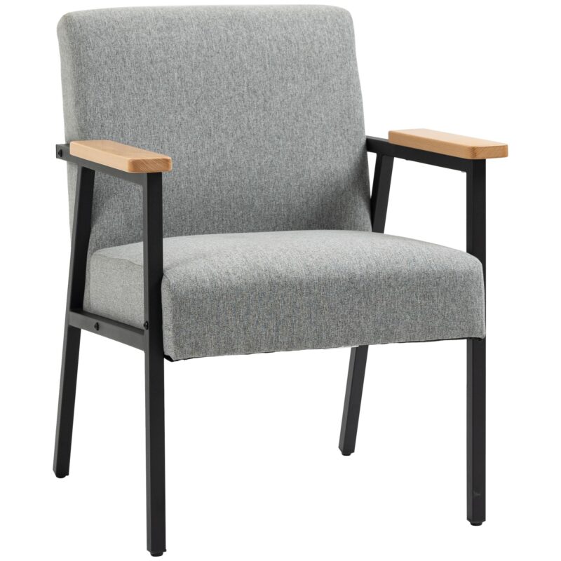 Elegant modern vilstol i grått med mjukt linnetyg och justerbara fötter