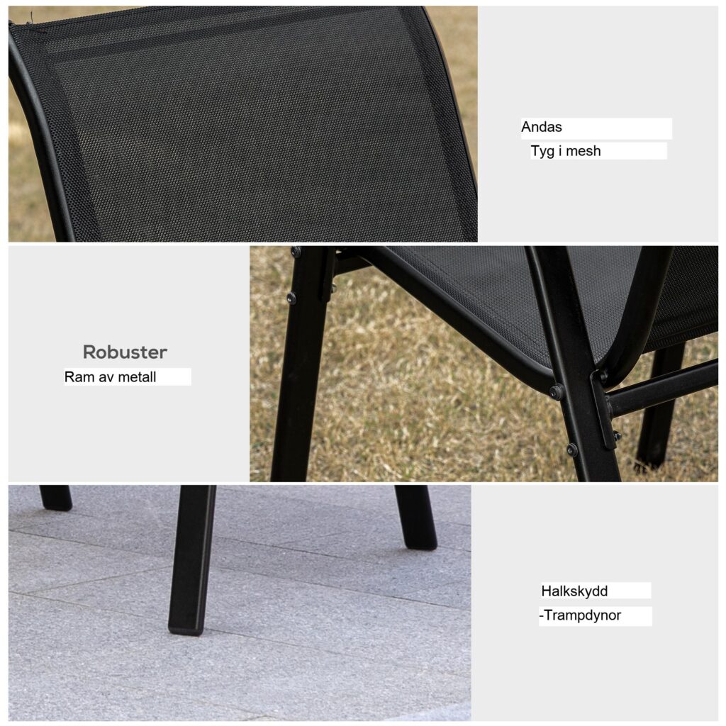 Set med 2 trädgårdsstolar med armstöd - andningsbart nättyg, stapelbar design för utomhuskomfort