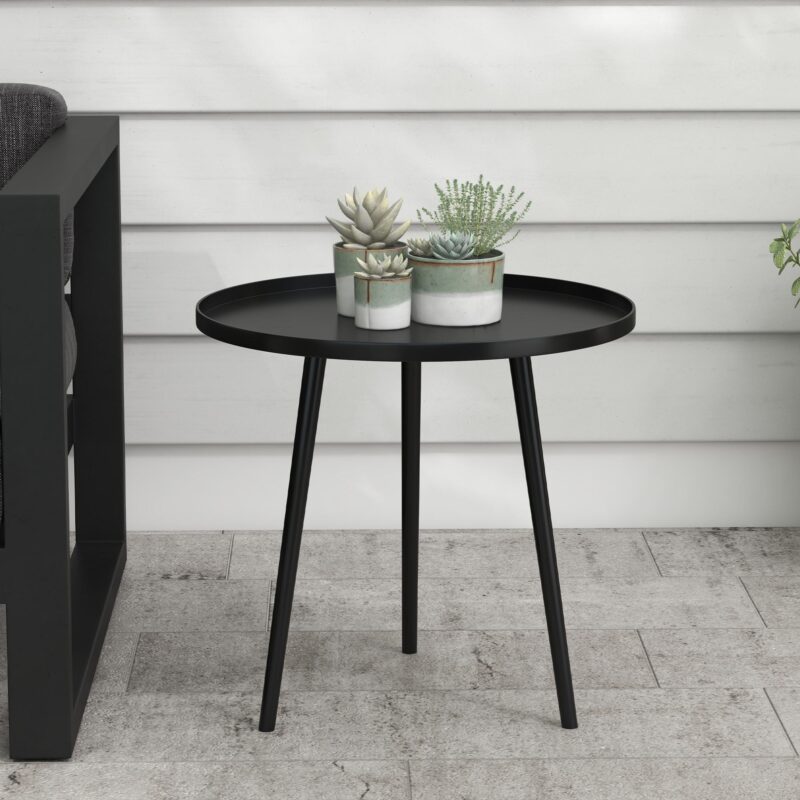 Väderbeständigt sidobord i stål med upphöjd kant – 20 kg lastkapacitet, perfekt för utomhus- och inomhusbruk