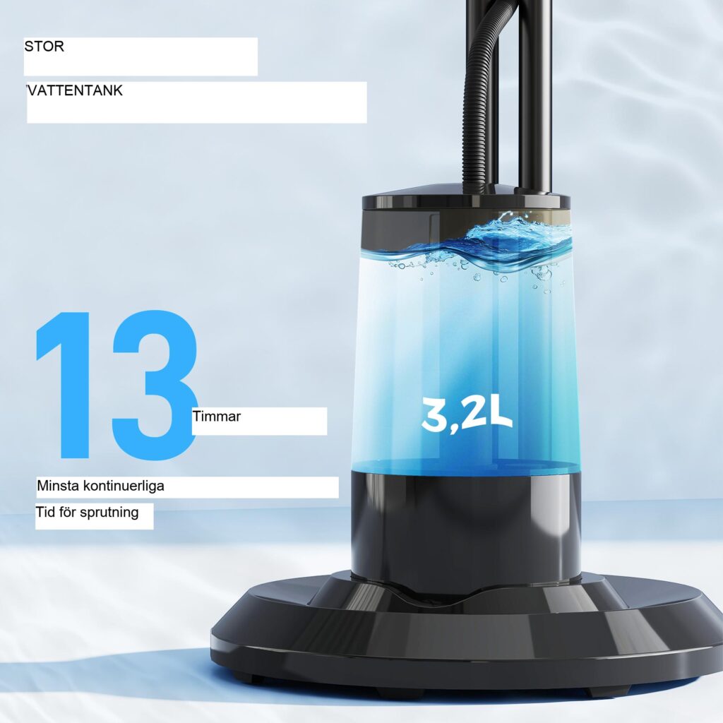 Avancerad ultraljudskylningspiedestalfläkt med dimma och oscillation, fjärrkontroll, 3,2L vattentank, timerfunktion, 70° vridbar, viloläge