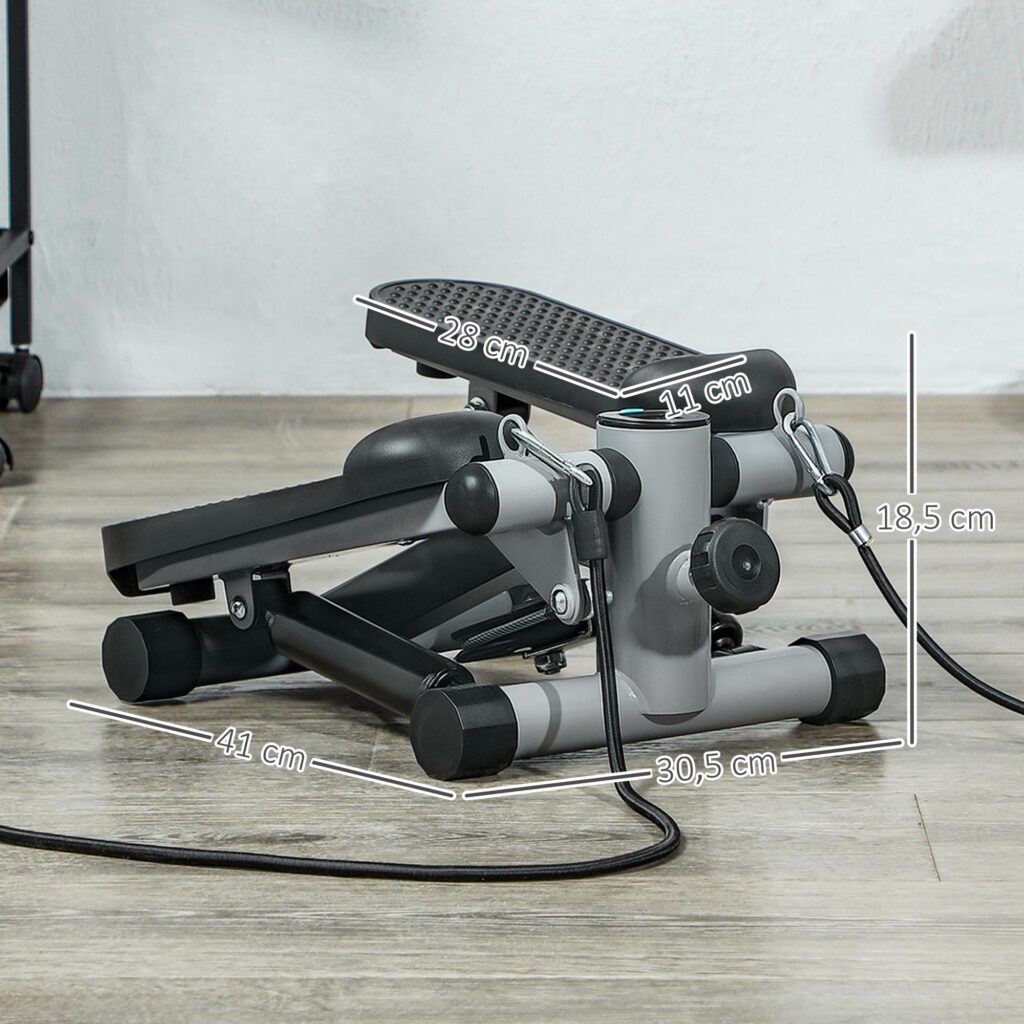 Mini-stegmaskin med motståndsband för helkroppsträning och LCD-konditionsmätning - 2-i-1-design, justerbar intensitet, säker upp till 100 kg, ingen montering krävs
