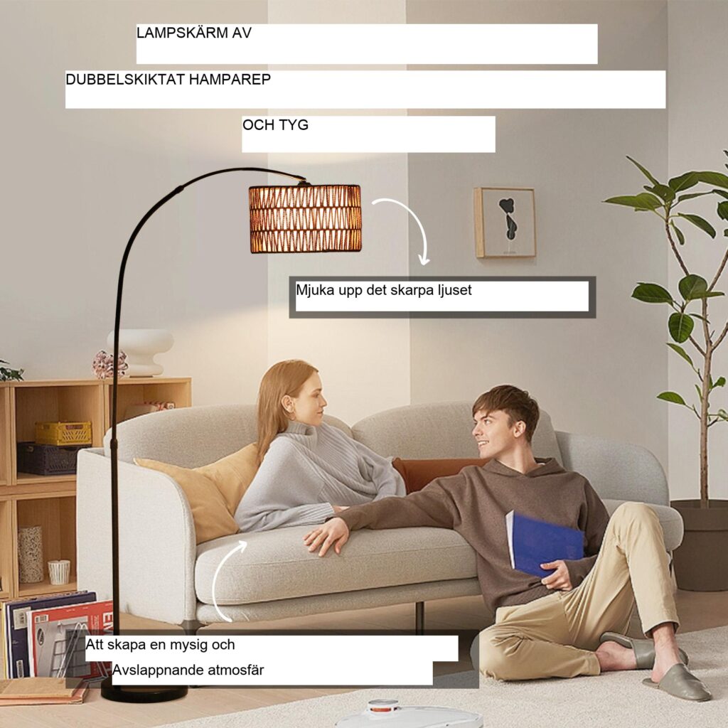 Golvlampa för vardagsrum med justerbar höjd och klassisk design, fotbrytarkontroll och robust marmorbas
