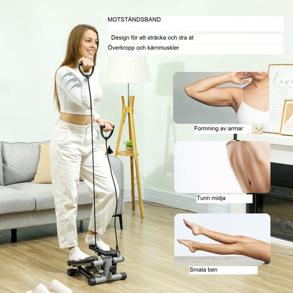 Mini-stegmaskin med motståndsband för helkroppsträning och LCD-konditionsmätning - 2-i-1-design, justerbar intensitet, säker upp till 100 kg, ingen montering krävs