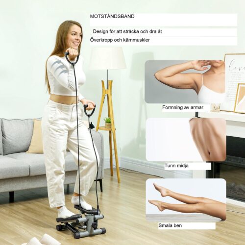 Mini-stegmaskin med motståndsband för helkroppsträning och LCD-konditionsmätning – 2-i-1-design, justerbar intensitet, säker upp till 100 kg, ingen montering krävs