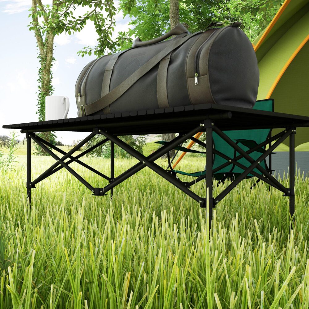 Campingbord hopfällbart bord med upprullningsbar bordsskiva – lätt och bärbar aluminium X-Frame Design för utomhusäventyr