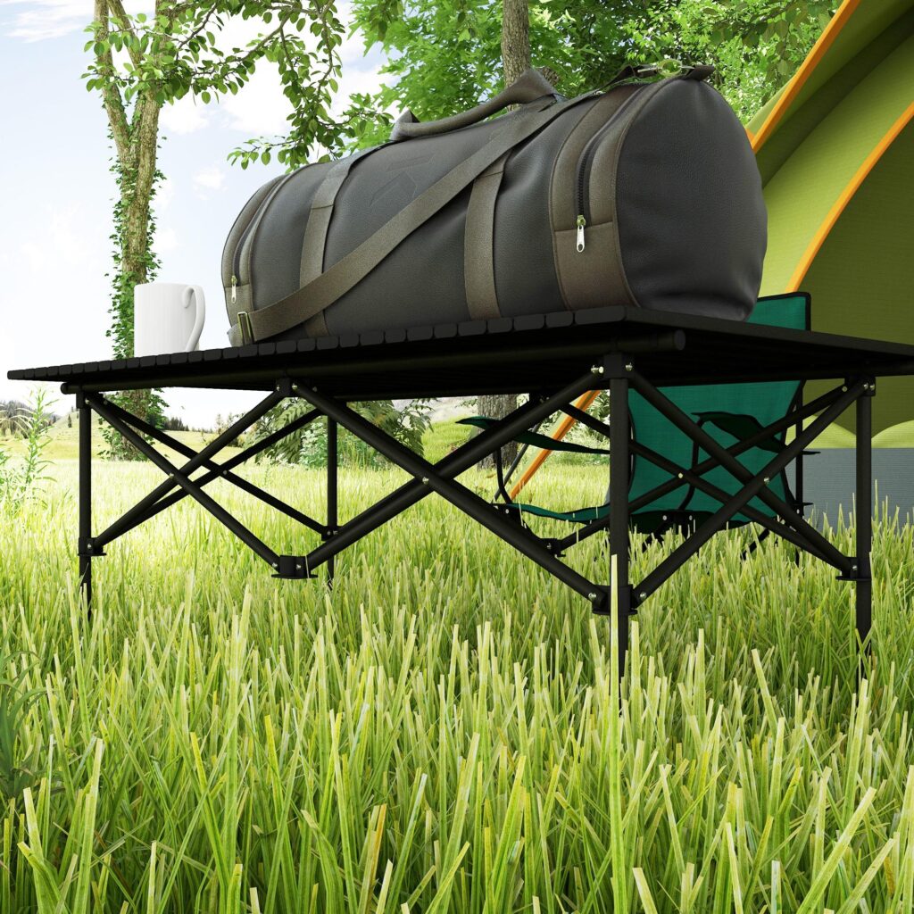 Campingbord hopfällbart bord med upprullningsbar bordsskiva - lätt och bärbar aluminium X-Frame Design för utomhusäventyr