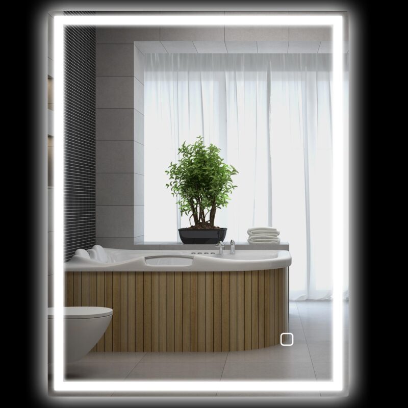 Badrumsspegel med belysning 90×70 cm LED Anti-Fog Touch Control Silver – Justerbar ljusstyrka och trefärgade lampor med minnesfunktion