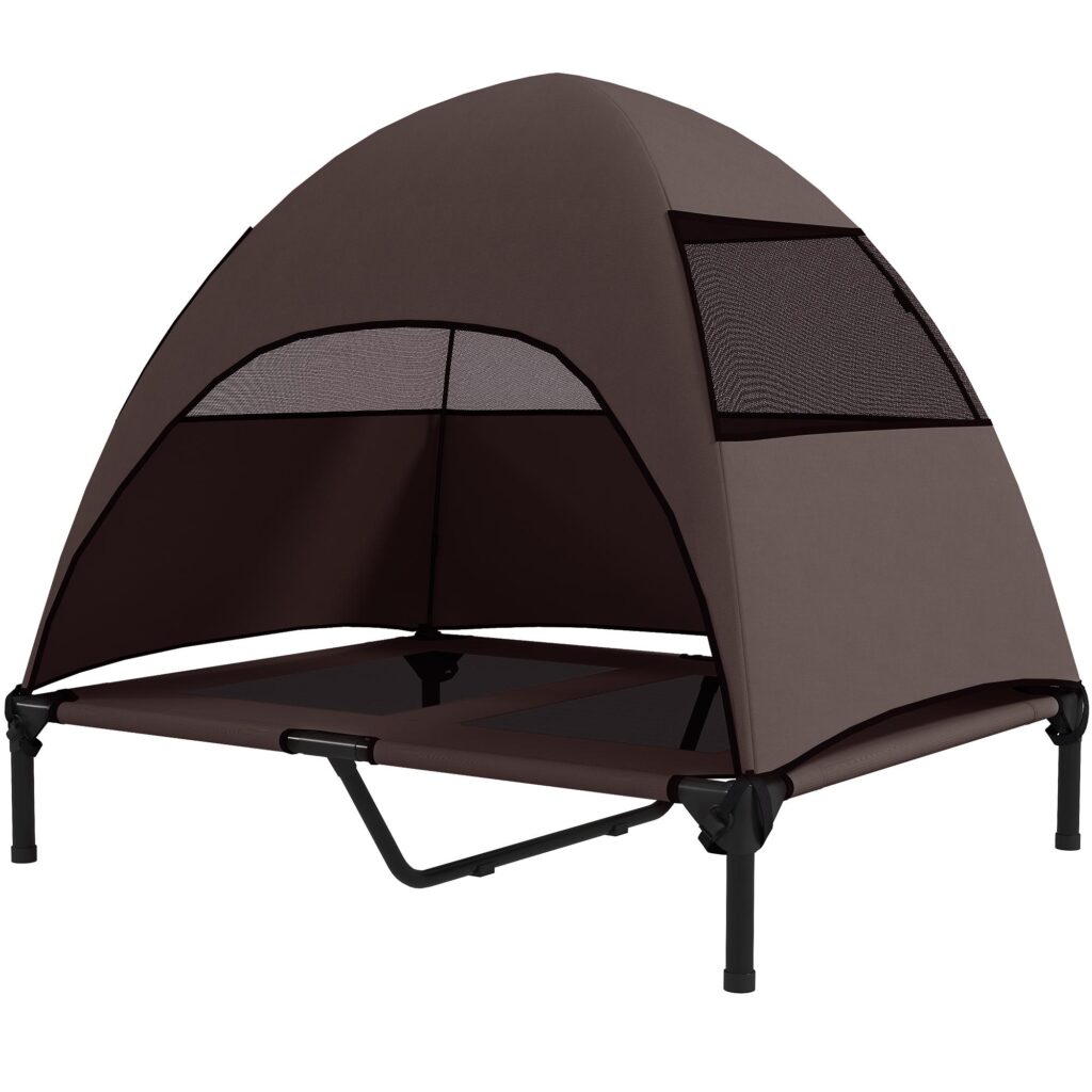 Upphöjd utomhus hundsäng med baldakin för stora hundar - 18 cm förhöjd, andningsbar mesh och bärbar