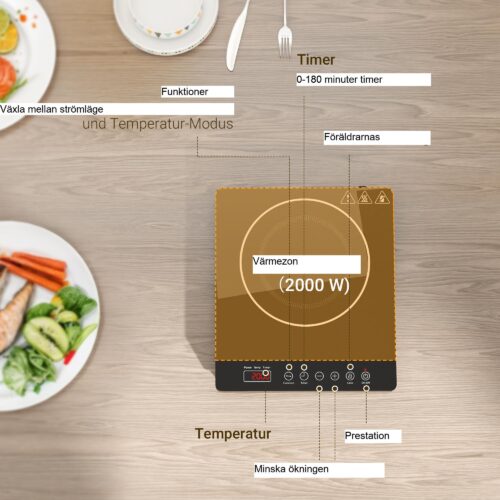 Induktionshäll med 1 platta, effektiv matlagning, exakt temperaturkontroll, barnsäkerhetslås och överhettningsskydd
