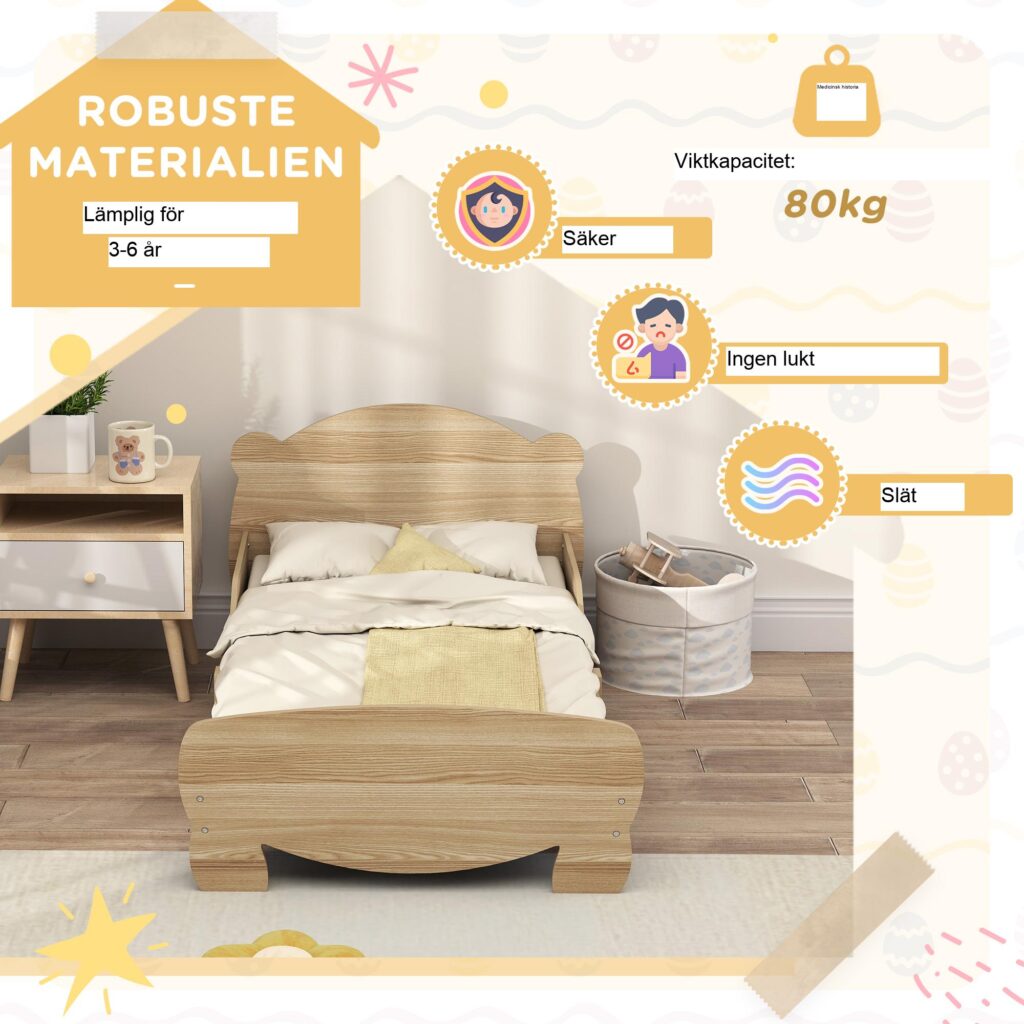 Barnsäng i massivt trä med fallskydd | Säker och hållbar - bedårande björndesign