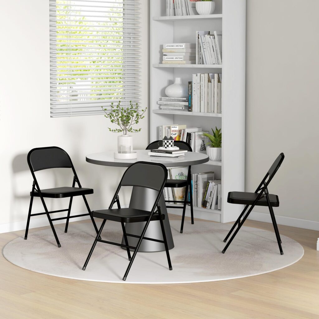 Set med 4 hopfällbara campingstolar med vadderat ryggstöd, robust stålram och platsbesparande design för kontor, kök och evenemang