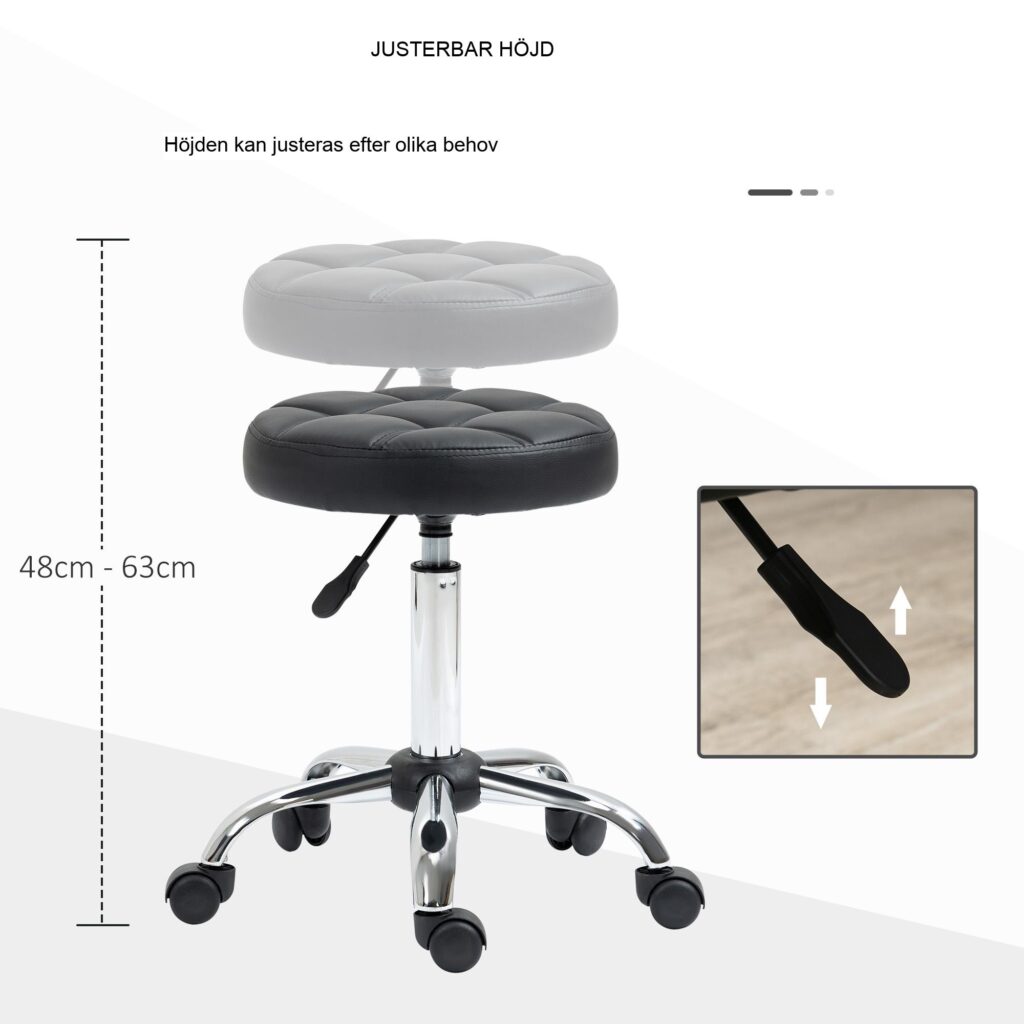 Vinsetto höj- och sänkbar svängbar arbetspall - ergonomisk och bekväm, platsbesparande design, klädsel i konstläder och TÜV-certifierad gaslyft för stabilitet