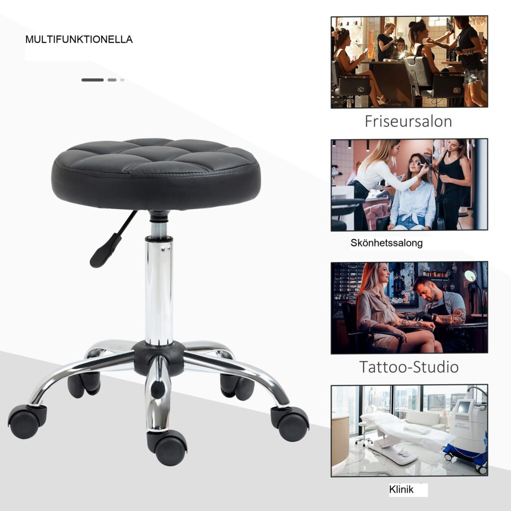 Vinsetto höj- och sänkbar svängbar arbetspall - ergonomisk och bekväm, platsbesparande design, klädsel i konstläder och TÜV-certifierad gaslyft för stabilitet