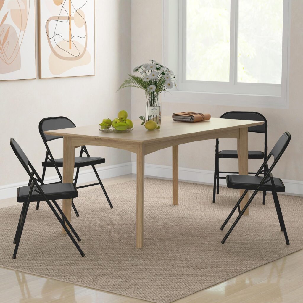 Set med 4 hopfällbara campingstolar med vadderat ryggstöd, robust stålram och platsbesparande design för kontor, kök och evenemang