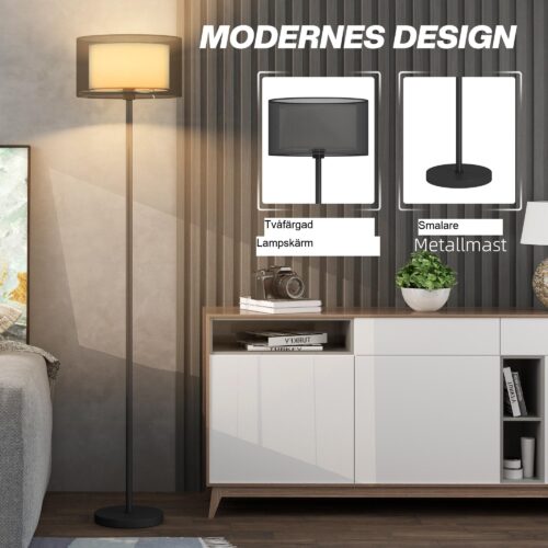 Modern tvåfärgad tyglampa golvlampa med E27-uttag, fotbrytarkontroll och enkel montering för vardagsrum och sovrum