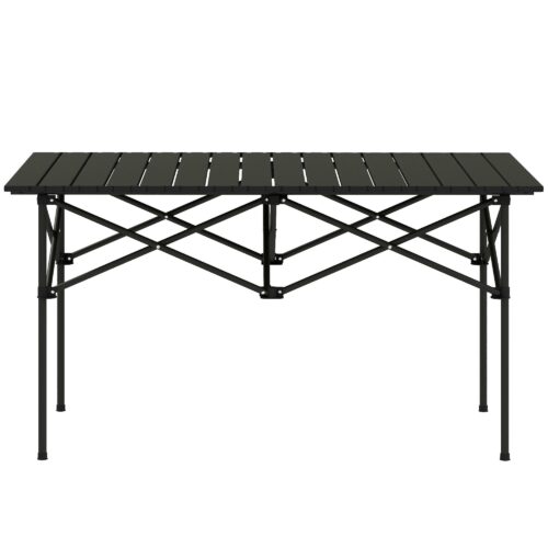Campingbord hopfällbart bord med upprullningsbar bordsskiva – lätt och bärbar aluminium X-Frame Design för utomhusäventyr