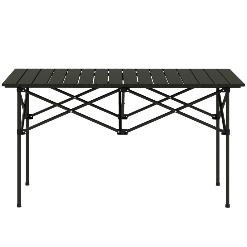 Campingbord hopfällbart bord med upprullningsbar bordsskiva – lätt och bärbar aluminium X-Frame Design för utomhusäventyr