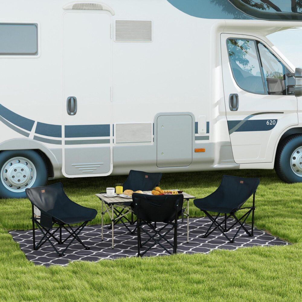 Hopfällbart campingbord med upprullningstopp och X-ram i aluminium – bärbart, hållbart trädgårdsbord för 2 personer, lätt att bära i medföljande väska | Khaki