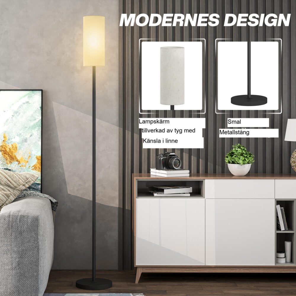 Golvlampa med tygskärm och E27-sockel, med bekväm fotpedal för enkel användning och snabb montering, kompatibel med olika glödlampor för mångsidig belysning