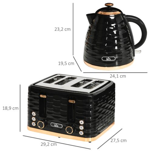 Vattenkokare Brödrost Set med 1,7L vattenkokare, 4-skiva brödrost, sju bryningsnivåer för perfekt te och rostat bröd