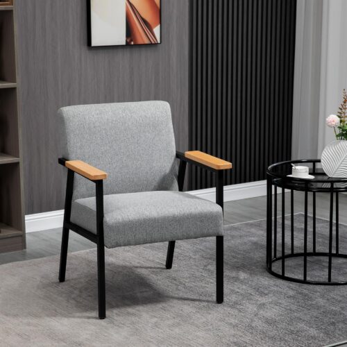 Elegant modern vilstol i grått med mjukt linnetyg och justerbara fötter