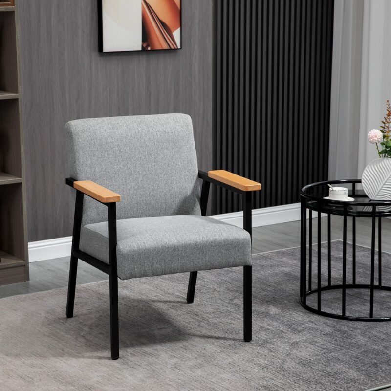 Elegant modern vilstol i grått med mjukt linnetyg och justerbara fötter