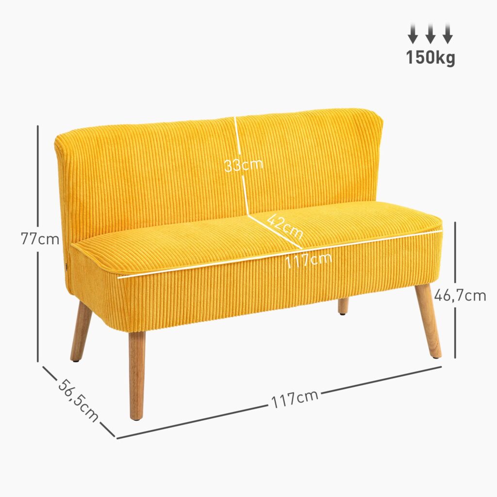 2-sits soffa | Extra komfort och robust konstruktion | Gult manchesterliknande polyesterskum | Tyg som är lätt att rengöra