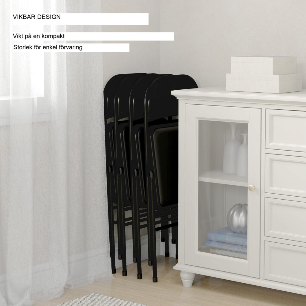 Set med 4 hopfällbara campingstolar med vadderat ryggstöd, robust stålram och platsbesparande design för kontor, kök och evenemang
