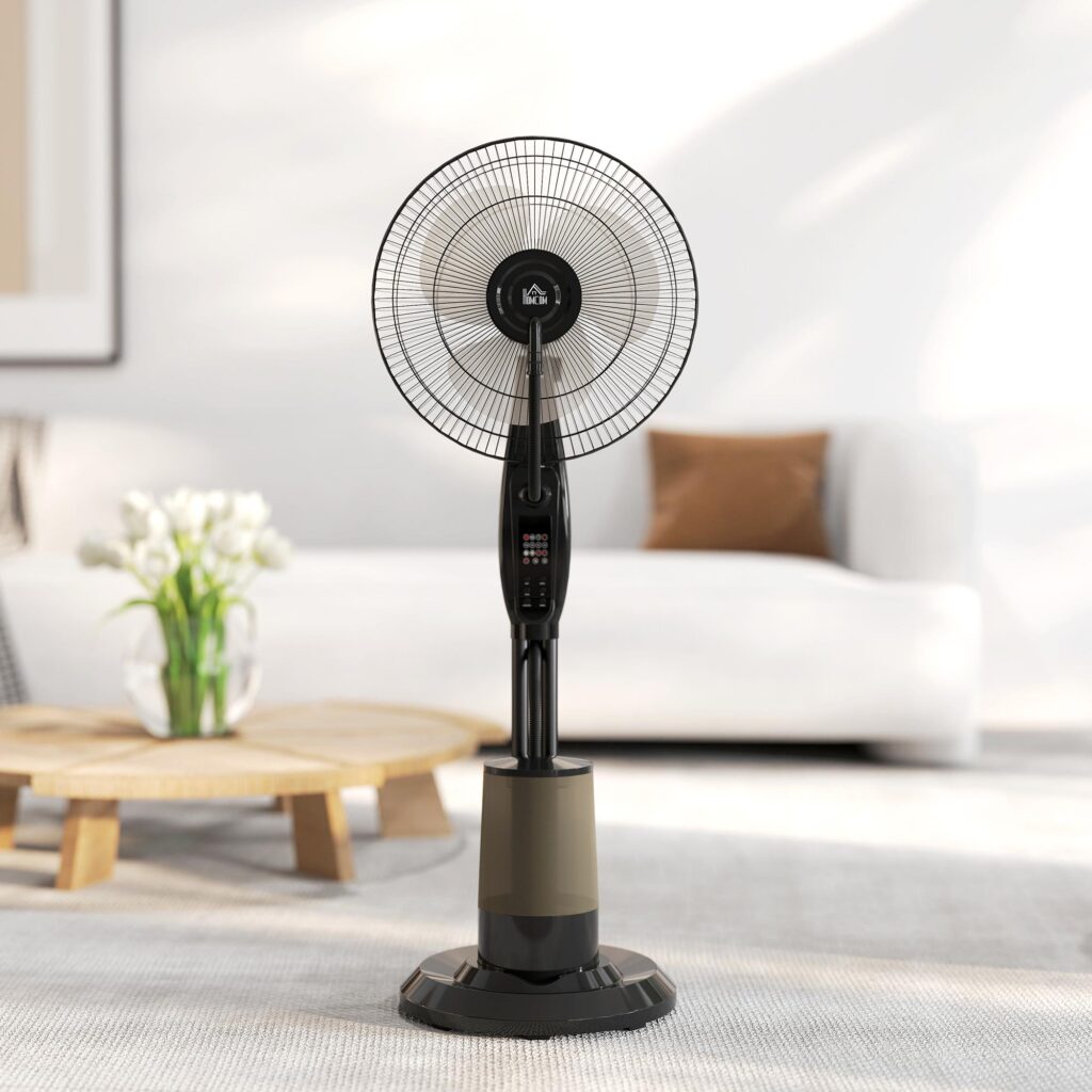 Avancerad ultraljudskylningspiedestalfläkt med dimma och oscillation, fjärrkontroll, 3,2L vattentank, timerfunktion, 70° vridbar, viloläge