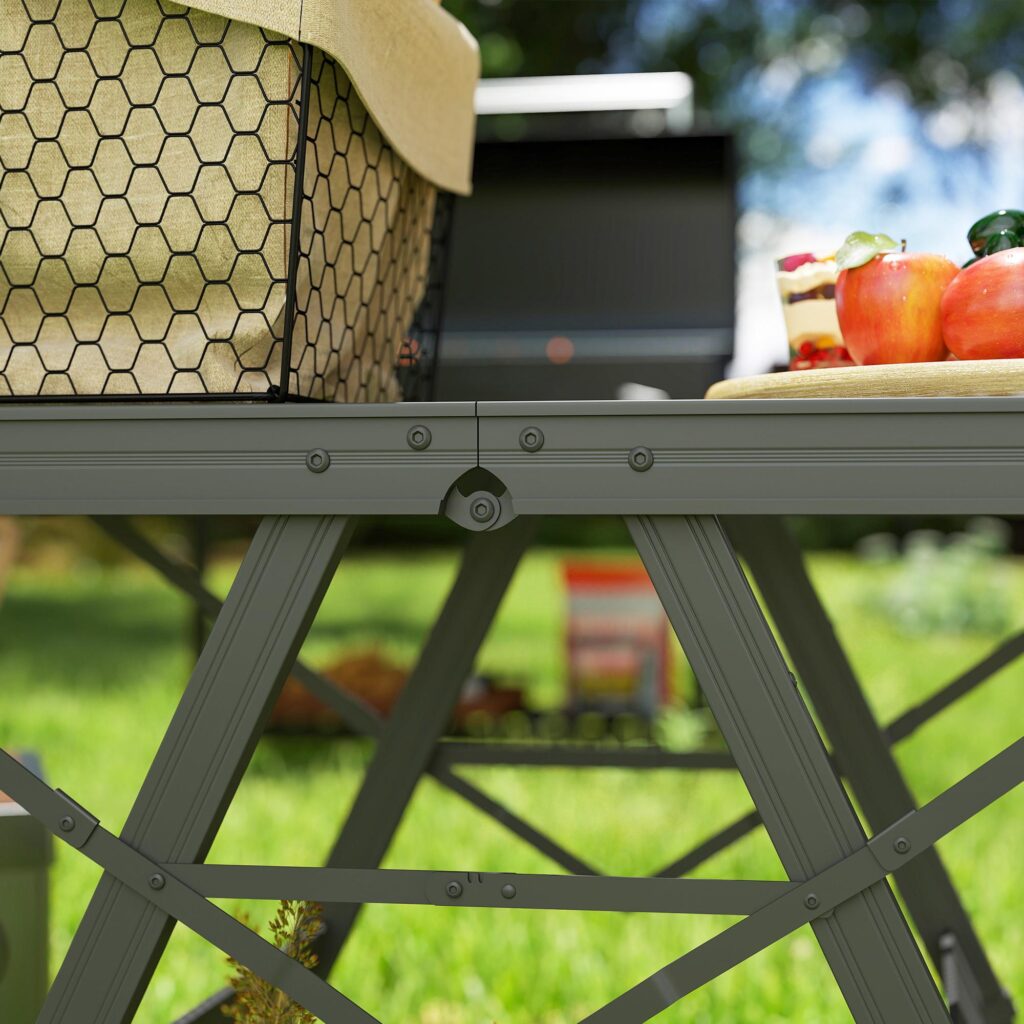 Hopfällbart campingbord med justerbar höjd med rostbeständigt metallnät | Snabb montering och lätt design