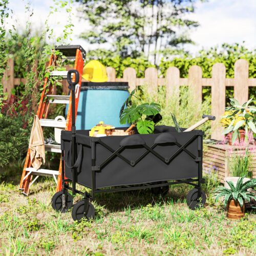 Garden Cart 160L hopfällbar med expanderbar baklucka för enkel transport – Slitstark stålram och terränghjul