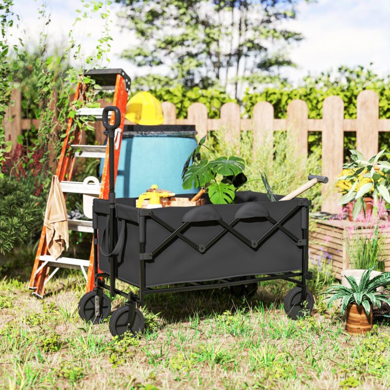 Garden Cart 160L hopfällbar med expanderbar baklucka för enkel transport – Slitstark stålram och terränghjul