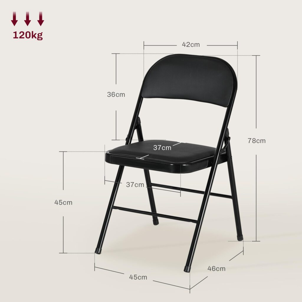 Set med 4 hopfällbara campingstolar med vadderat ryggstöd, robust stålram och platsbesparande design för kontor, kök och evenemang