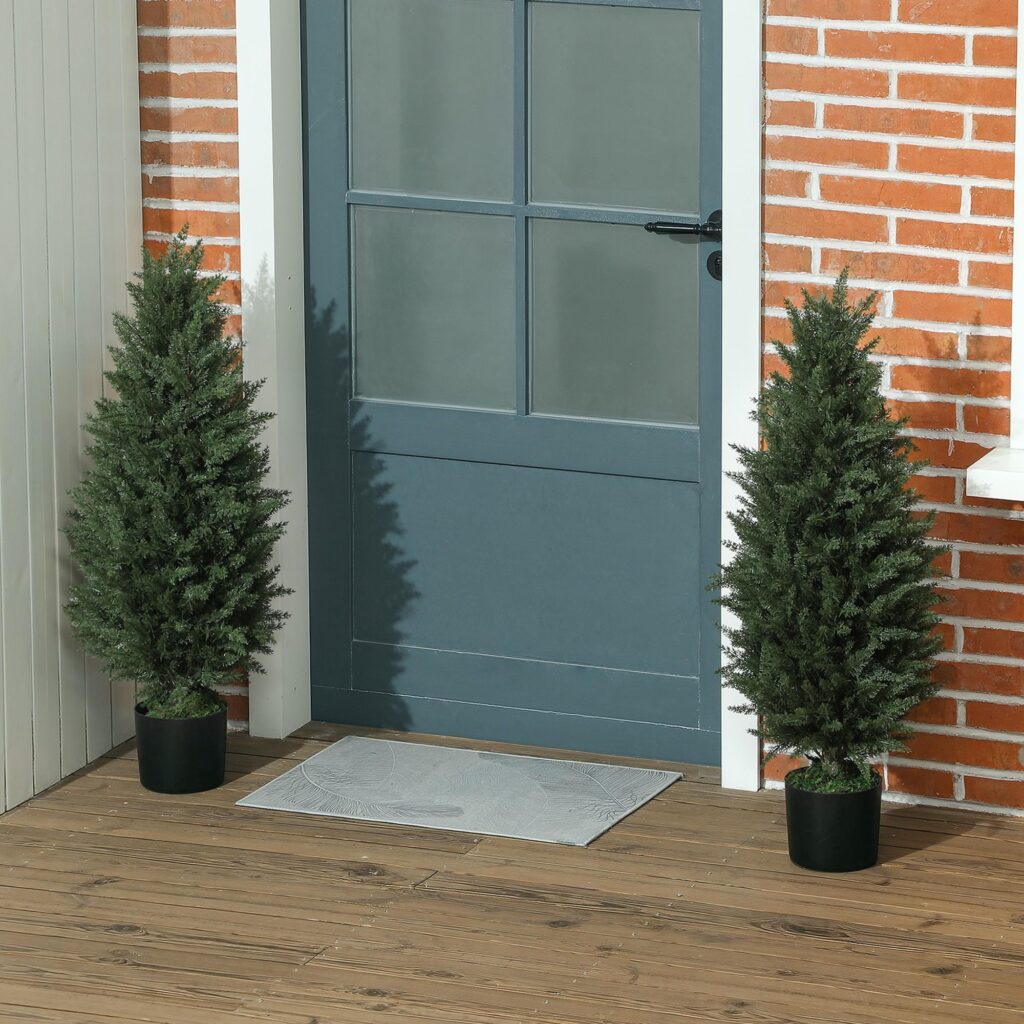 Konstgjord cypress set med 2 stora 90cm inga underhåll konstgjorda träd med realistiskt utseende och UV-beständighet för inomhus- och utomhusbruk