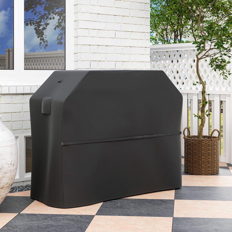 Grillskydd BBQ-skydd Väderbeständigt gasgrillskydd med kardborreband, 600D Oxford-tyg, UPF30+ skydd, säker passform för rektangulära grillar upp till 145L x 60W x 120H cm