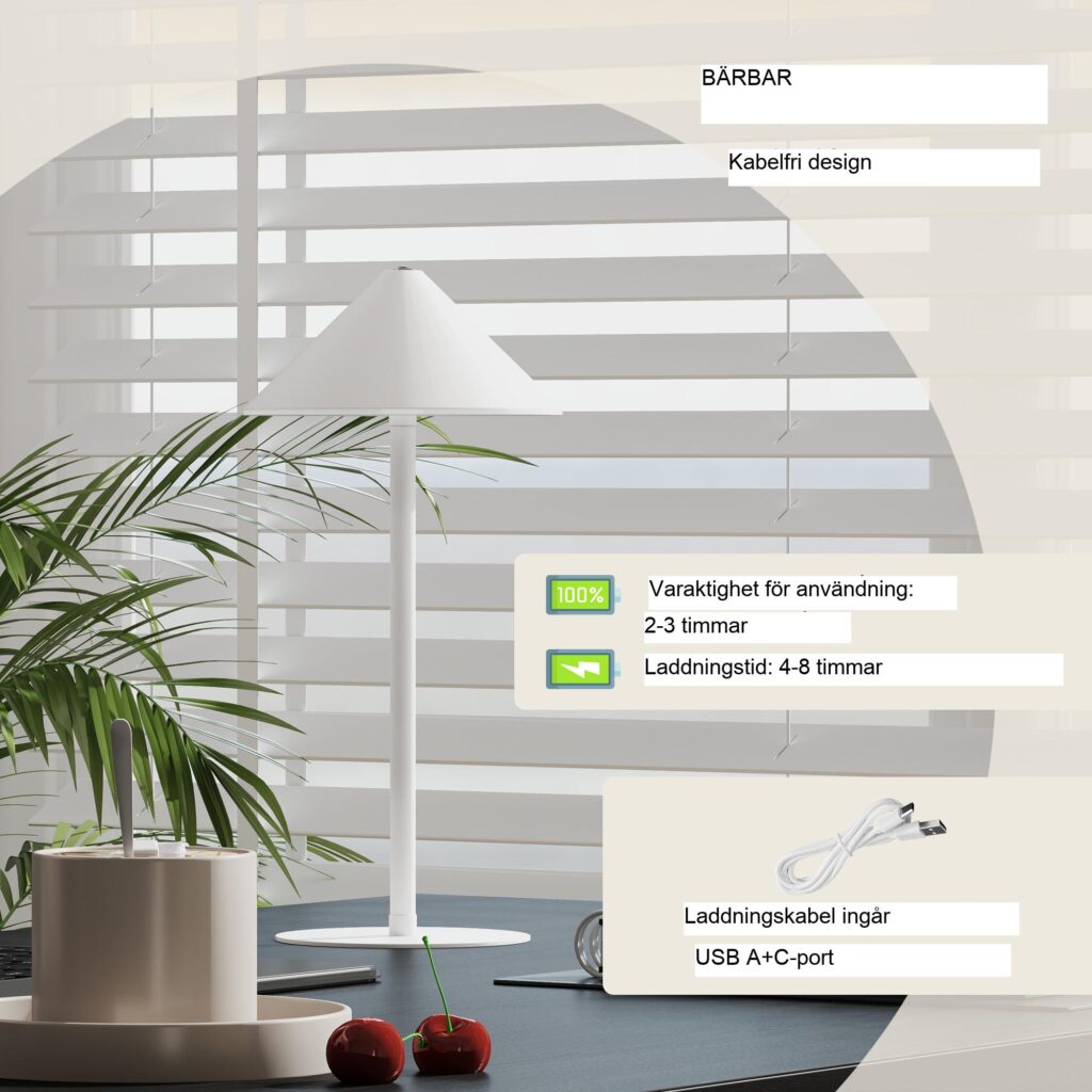 Set med 2 uppladdningsbara bordslampor med justerbar belysning och touchkontroller via USB-A/C
