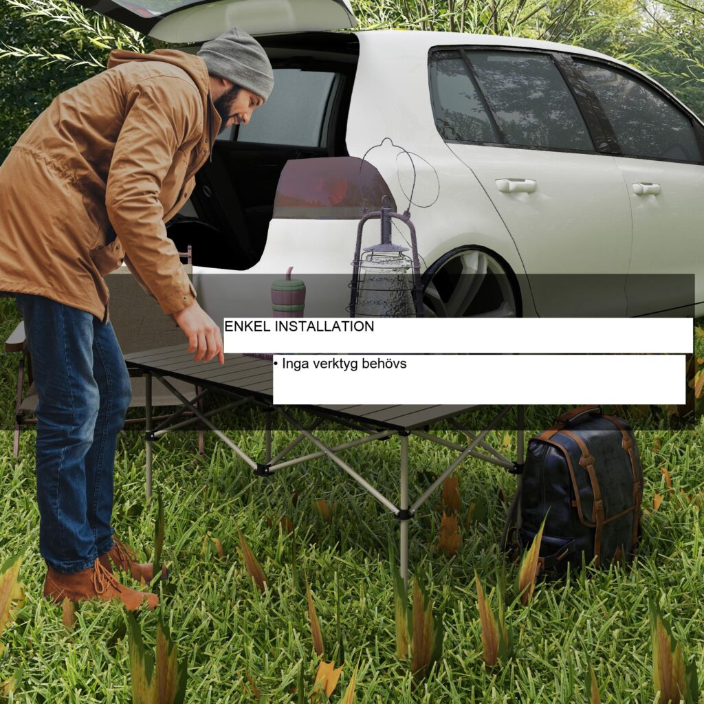 Hopfällbart campingbord med upprullningstopp och X-ram i aluminium - bärbart, hållbart trädgårdsbord för 2 personer, lätt att bära i medföljande väska | Khaki