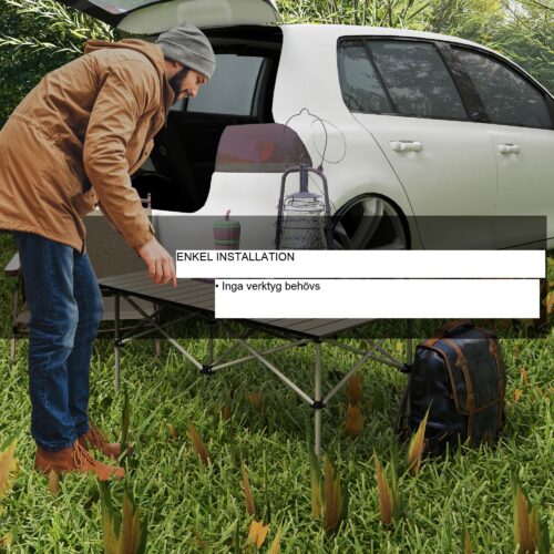 Hopfällbart campingbord med upprullningstopp och X-ram i aluminium – bärbart, hållbart trädgårdsbord för 2 personer, lätt att bära i medföljande väska | Khaki