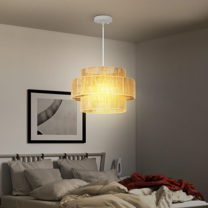 Boho-Chic Hemp Rope Pendellampa med E27-uttag för kök och matsal – enkel installation, unik design