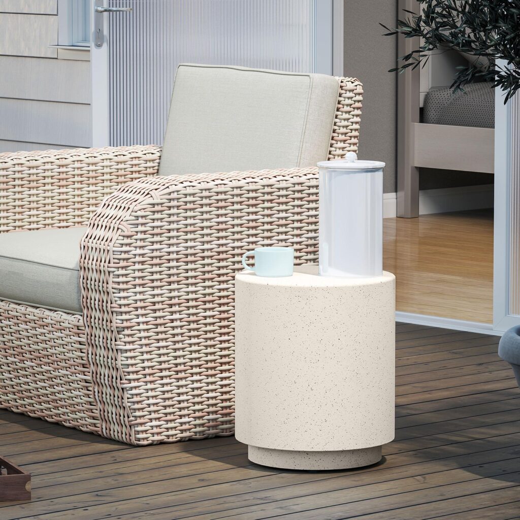 Minimalistiskt sidobord i betonglook för vardagsrum eller trädgård - mångsidig inomhus/utomhusanvändning med väderbeständig design och enkelt underhåll