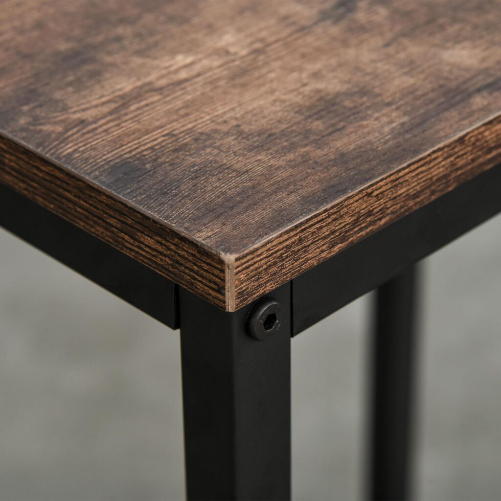 Barbordsset 3 delar med platsbesparande design, hylla och fotstöd i 3 nivåer, rustikt brunt/svart, spånskiva/stål