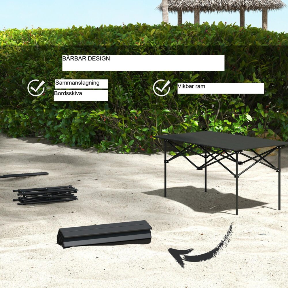 Campingbord hopfällbart bord med upprullningsbar bordsskiva – lätt och bärbar aluminium X-Frame Design för utomhusäventyr
