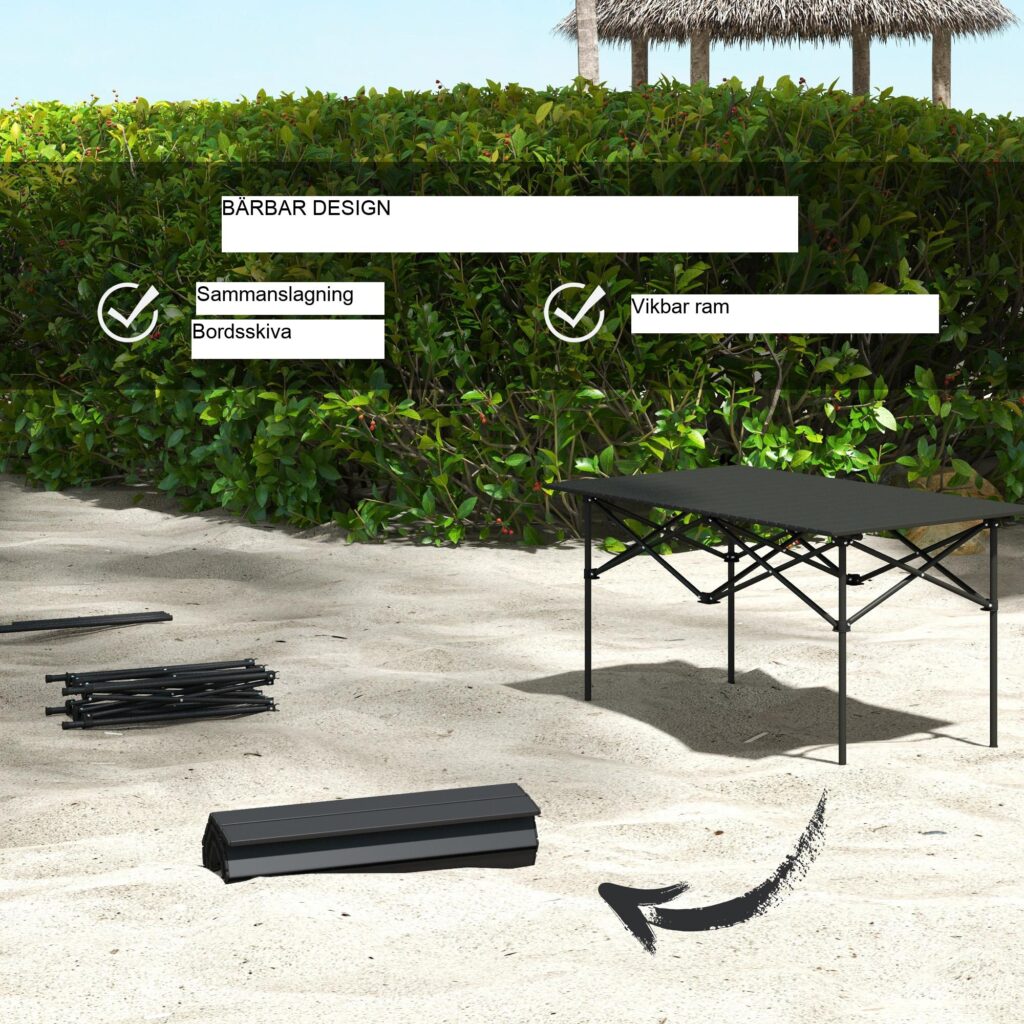 Campingbord hopfällbart bord med upprullningsbar bordsskiva - lätt och bärbar aluminium X-Frame Design för utomhusäventyr