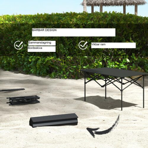 Campingbord hopfällbart bord med upprullningsbar bordsskiva – lätt och bärbar aluminium X-Frame Design för utomhusäventyr