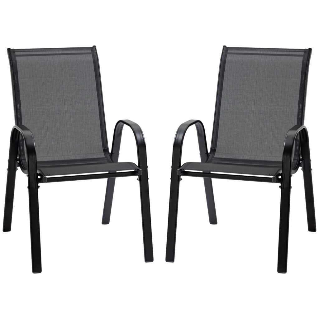 Set med 2 trädgårdsstolar med armstöd - andningsbart nättyg, stapelbar design för utomhuskomfort