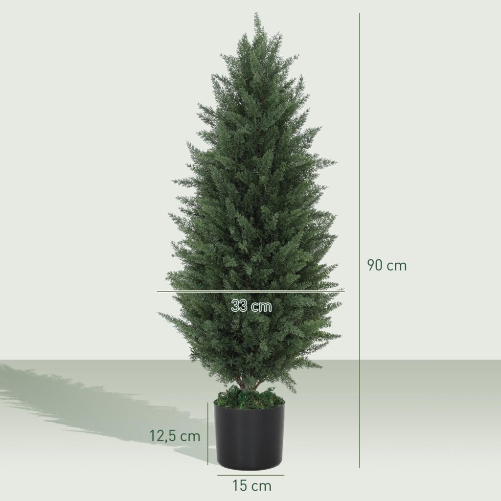 Konstgjord cypress set med 2 stora 90cm inga underhåll konstgjorda träd med realistiskt utseende och UV-beständighet för inomhus- och utomhusbruk